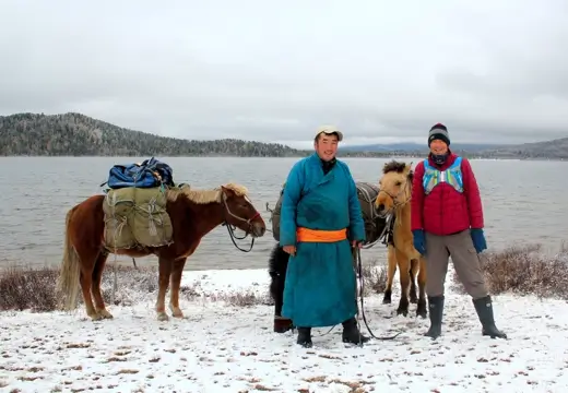 On the trail in Khentii in autumn, trail running, hiking, horse trekking in Mongolia